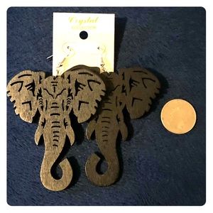 Large lightweight bohemian wood elephant earrings